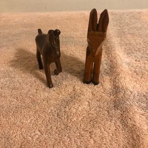 Lot of 2 Wood Carved Horse & Donkey Figurines